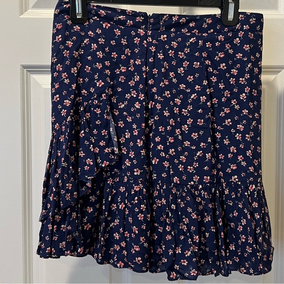 AQUA Blue Skirt with Pink Florals / Size Medium - Picture 2 of 4